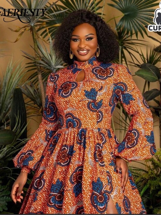 Faeriesty Dresses & Skirts - #596 Faeriesty Gorgeous High-Neck Orange Floral Maxi Dress with Side Slit